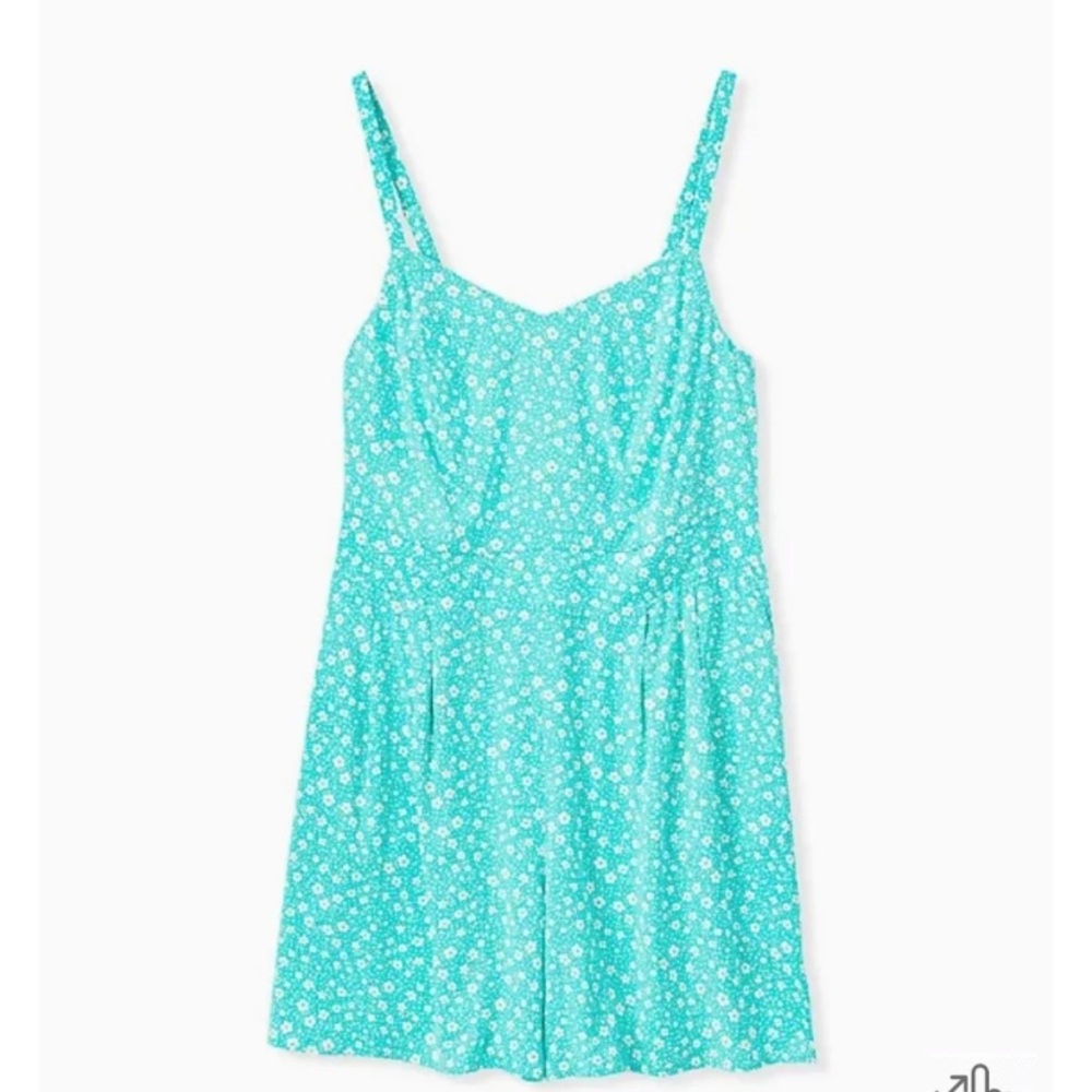 Torrid TURQUOISE FLORAL CHALLIS ROMPER
